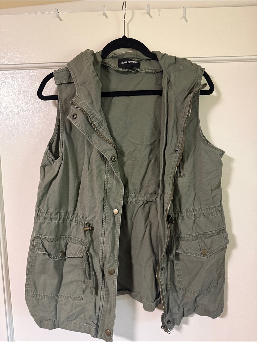 Zenana Outfitters Olive Hooded Utility Vest